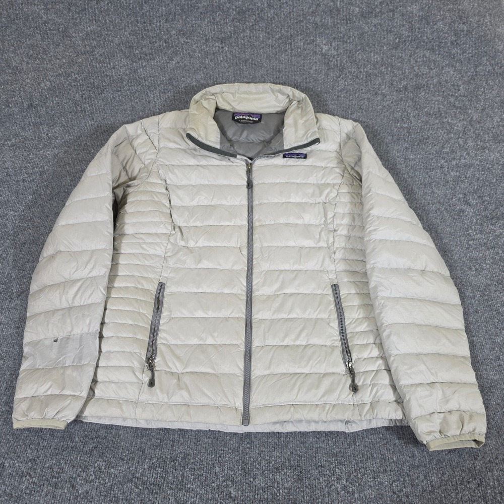 Patagonia Womens Down Sweater Jacket Grey Full Zip Puffer Coat Large Flaws